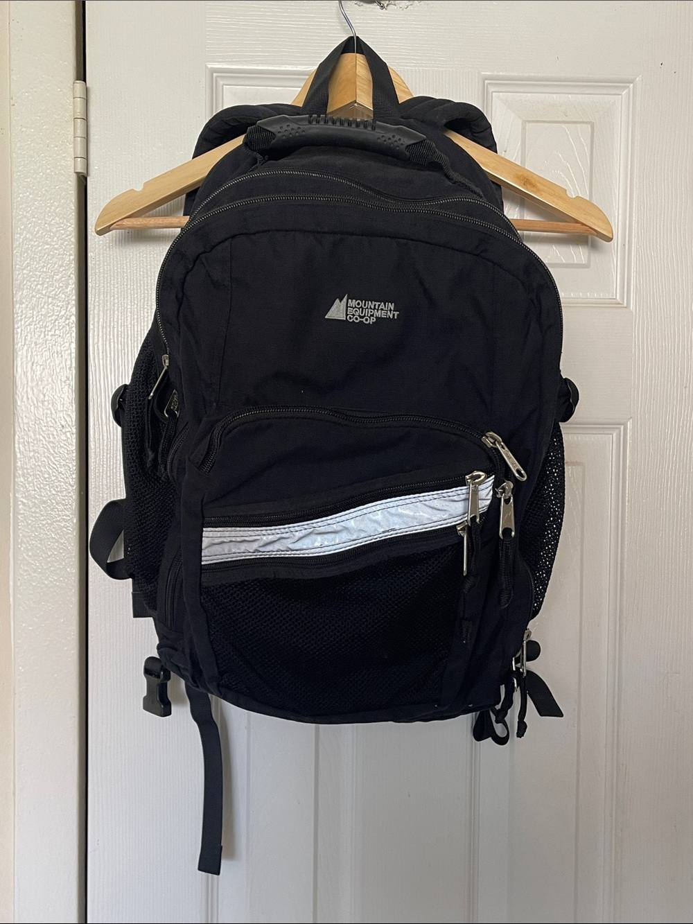 Mountain Equipment Co-Op Vintage Black Backpack with Silver Reflective Strip